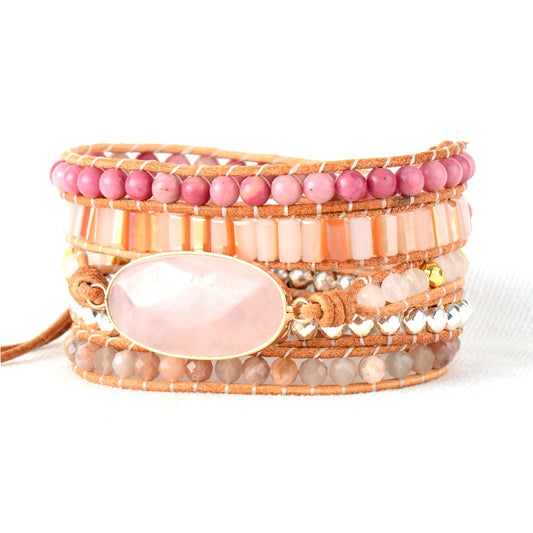 Handmade Natural Rose Quartz 5 Strands Crystal Wrap Bracelet