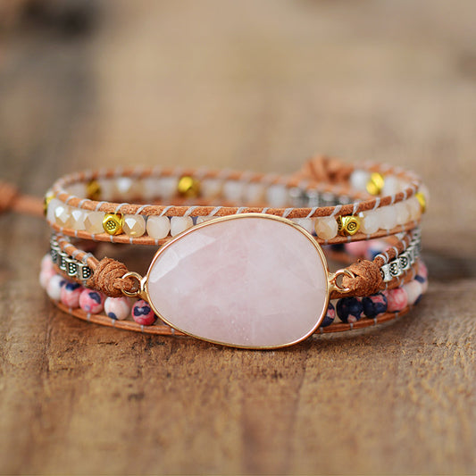 Handmade Natural Rose Quartz Bracelet - 19.7 Inches + 3 closures