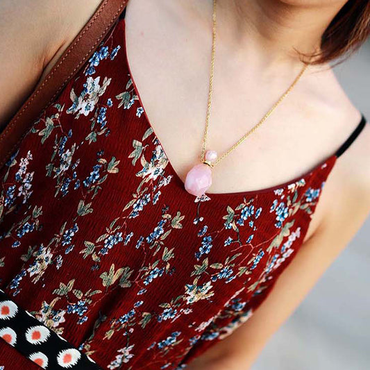 Natural Rose Quartz Stone Perfume Bottle Necklace