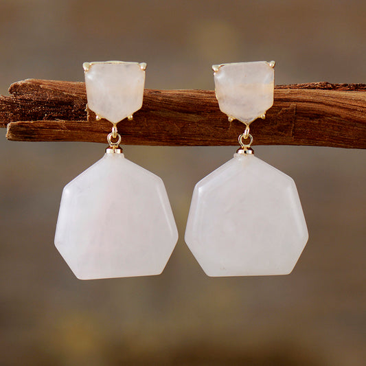 Handmade Rose Quartz Stud Dangle Earrings