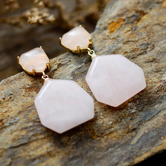 Handmade Rose Quartz Stud Dangle Earrings