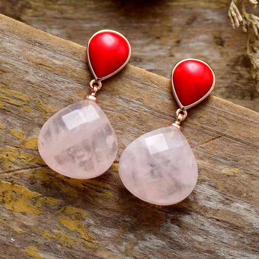 Handmade Rose Quartz Teardrop Stud Earrings