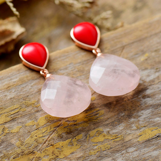 Handmade Rose Quartz Teardrop Stud Earrings
