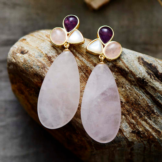 Handmade Rose Quartz and Gold Earrings