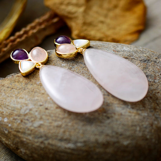Handmade Rose Quartz and Gold Earrings