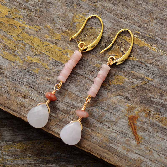 Handmade Rose Quartz and Gold Plated Teardrop Earrings
