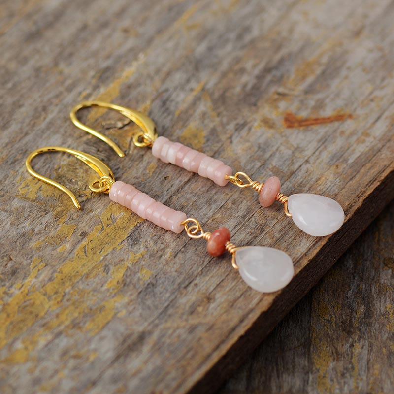 Handmade Rose Quartz and Gold Plated Teardrop Earrings