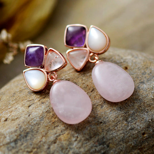 Handmade Rose Quartz and Rose Gold Stud Earrings