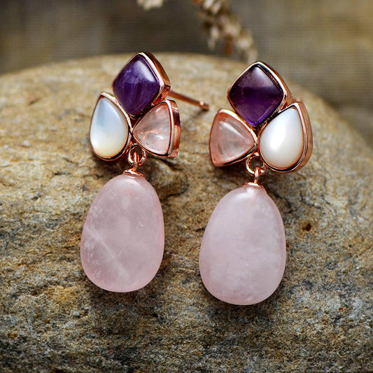 Handmade Rose Quartz and Rose Gold Stud Earrings