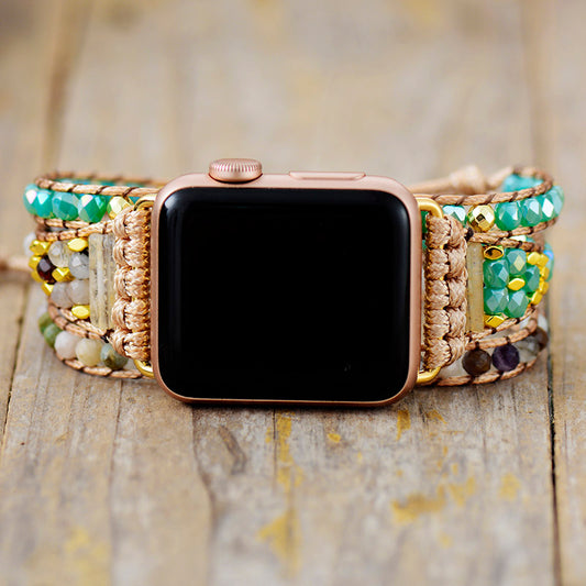 Handmade Agate and Gold Hematite Apple Watch Bracelet