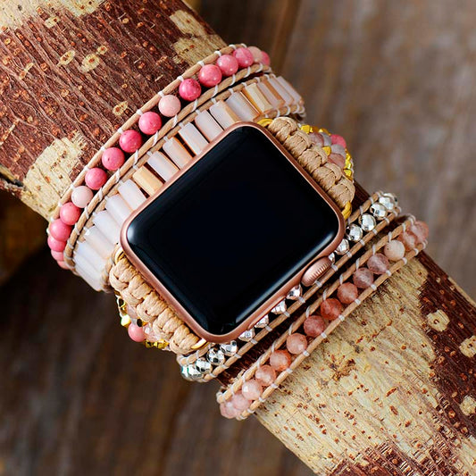 Handmade Sunstone, Rhodonite and White Jade Apple Watch Bracelet