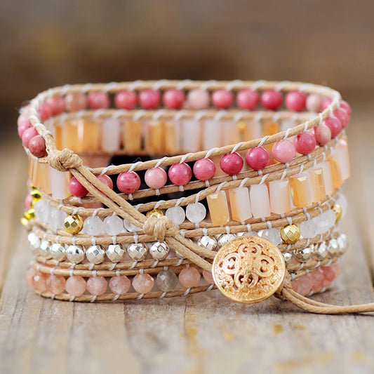 Handmade Sunstone, Rhodonite and White Jade Apple Watch Bracelet