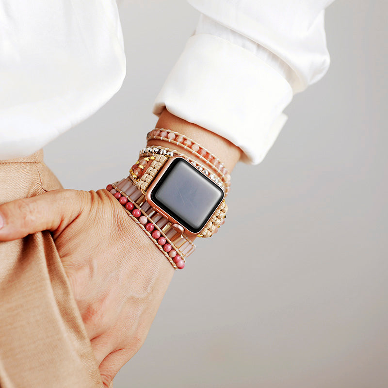 Handmade Sunstone, Rhodonite and White Jade Apple Watch Bracelet