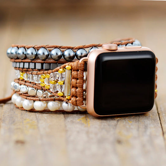 Handmade Fresh Water Pearl and Hematite Apple Watch Bracelet