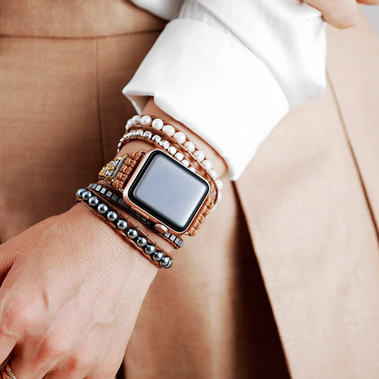Handmade Fresh Water Pearl and Hematite Apple Watch Bracelet