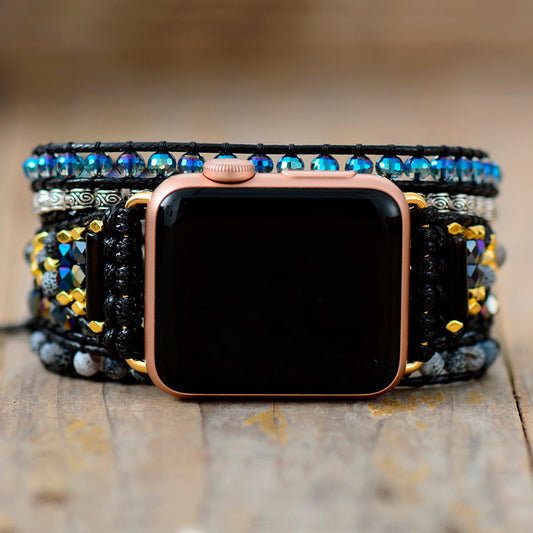 Handmade Labradorite with Frosted and Matt Onyx Apple Watch Bracelet