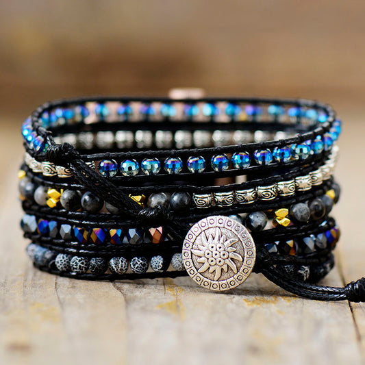 Handmade Labradorite with Frosted and Matt Onyx Apple Watch Bracelet