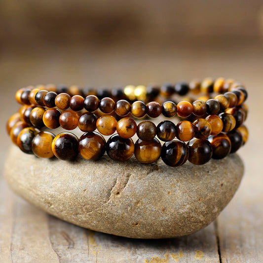 Handmade Tigers Eye Beaded Bracelet with a Gold Plated Tag