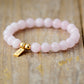 Handmade Natural Rose Quartz Beaded Bracelet with a Gold Plated Tag