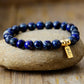 Handmade Blue Imperial Jasper Beaded Bracelet with a Gold Plated Tag
