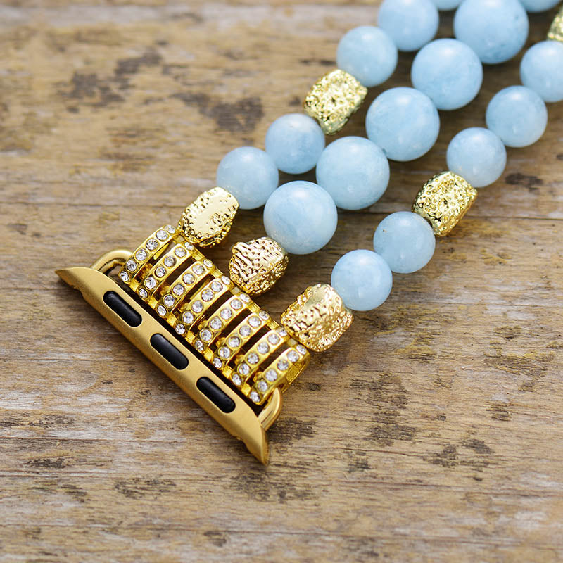 Handmade Aquamarine Beaded Apple Watch Bracelet