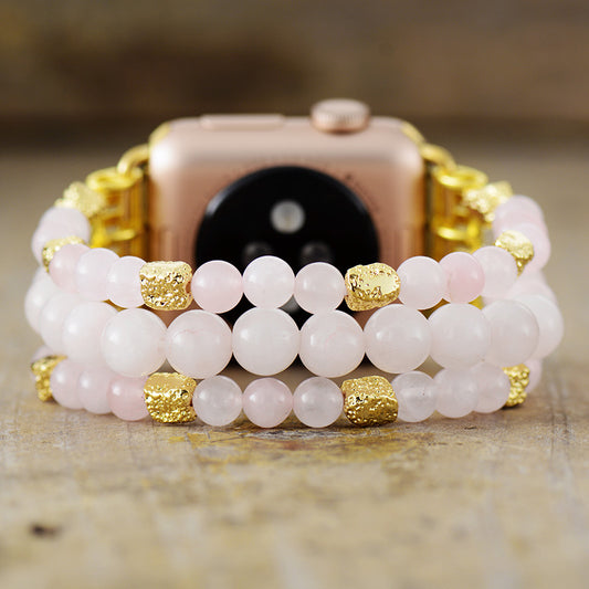 Handmade Rose Quartz Beaded Apple Watch Bracelet