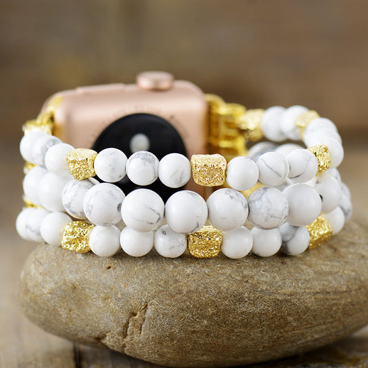 Handmade Howlite Beaded Elastic Apple Watch Bracelet