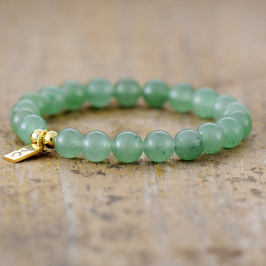 Handmade Natural Aventurine Beaded Bracelet with a Gold Plated Tag