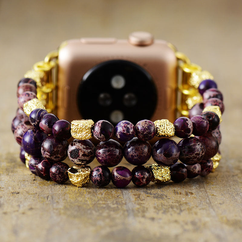 Handmade Purple Imperial Jasper Beaded Apple Watch Bracelet