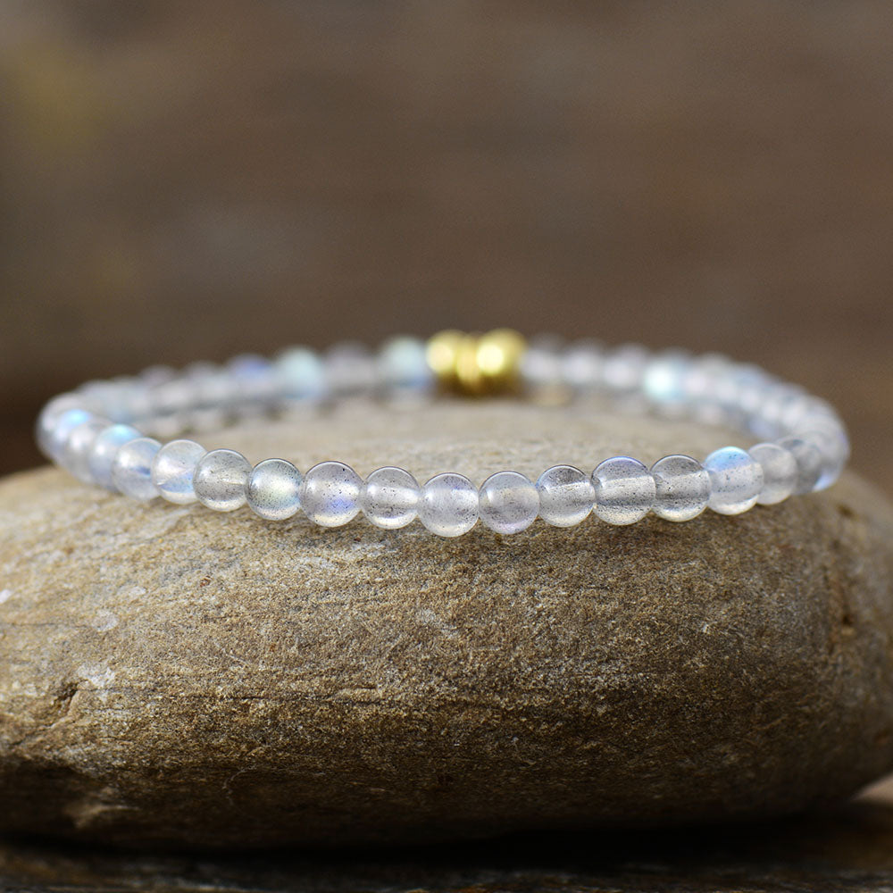 Handmade Labradorite Beaded Bracelet with a Gold Plated Tag