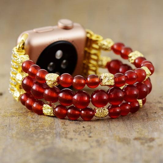 Handmade Carnelian Beaded Apple Watch Bracelet