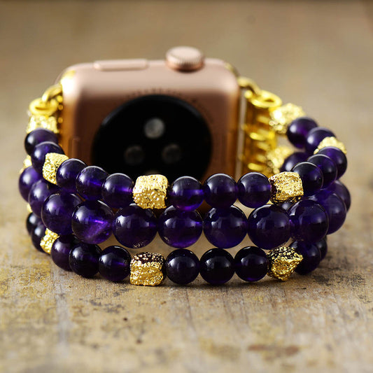 Handmade Amethyst Beaded Elastic Apple Watch Bracelet