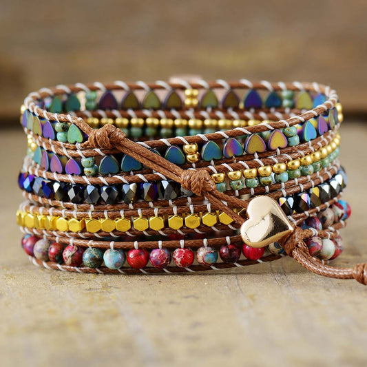 Handmade Imperial Jasper and Hematite Heart Beaded Apple Watch Bracelet