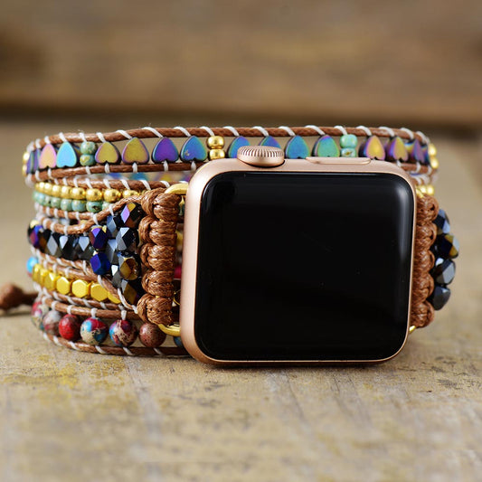 Handmade Imperial Jasper and Hematite Heart Beaded Apple Watch Bracelet