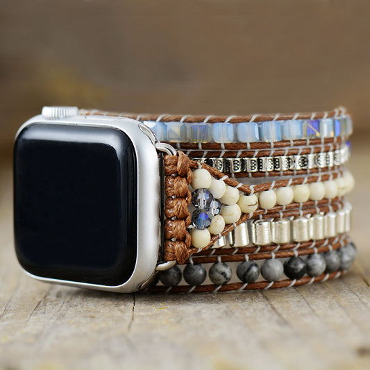 Handmade Jasper, Howlite and Hematite Silver Beaded Apple Watch Bracelet