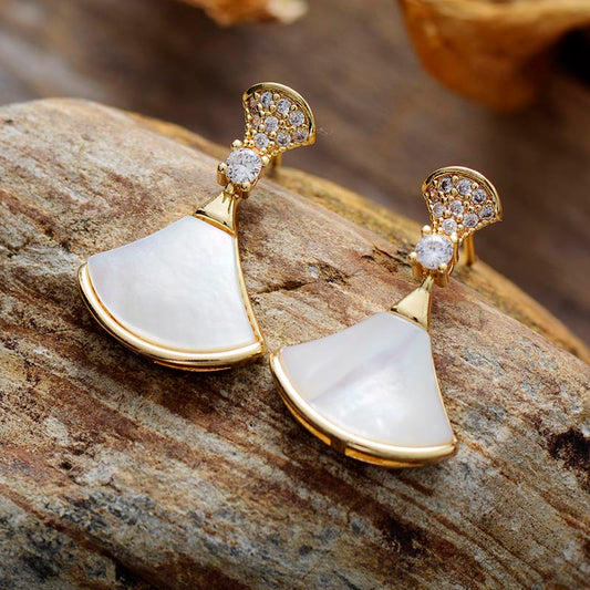 Handmade Shell Leaf and Gold Stud Earrings