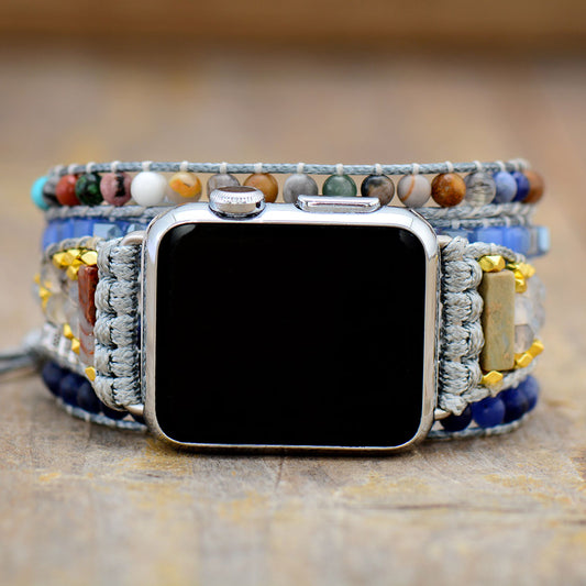 Handmade Natural Sodalite and Agate Apple Watch Strap with Vegan Rope