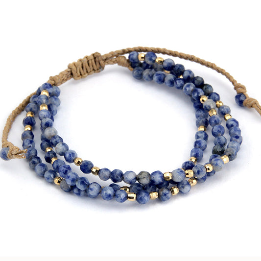 Handmade Natural Sodalite and Gold Bead Stack Bracelet