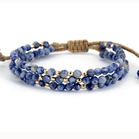 Handmade Natural Sodalite and Gold Bead Stack Bracelet