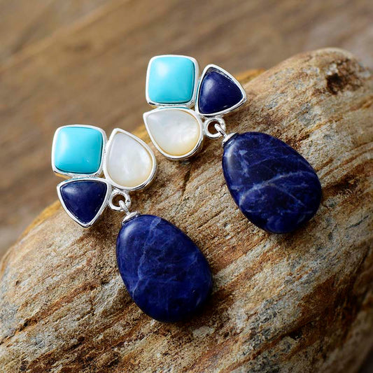 Handmade Sodalite and Silver Stud Earrings