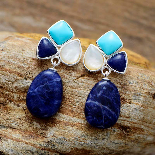 Handmade Sodalite and Silver Stud Earrings