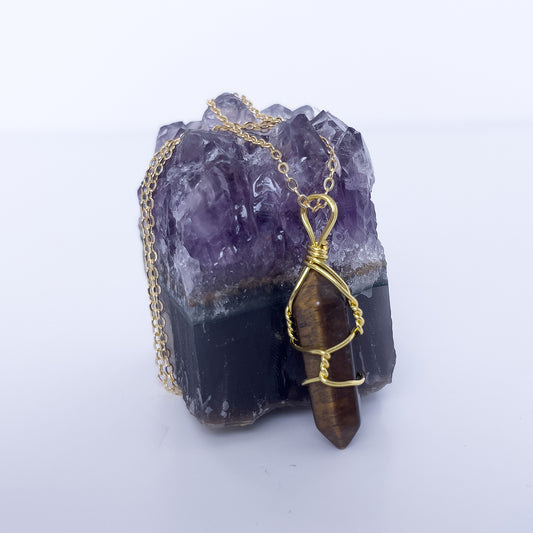 Tiger Eye Natural Healing Stone Pendant Necklace