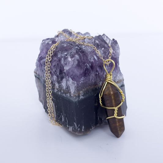 Tiger Eye Natural Healing Stone Pendant Necklace