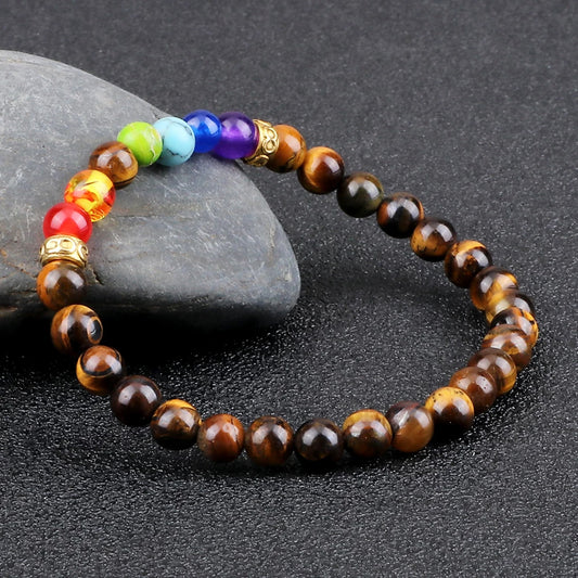 7 Chakra and Tiger Eye Natural Beaded Mala and Bracelet Set