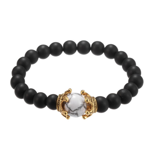 Luxury Antique Crown with Black Onyx and White Turquoise Bracelet
