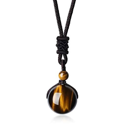 Natural Tiger Eye Stone Pendant and Weave Necklace