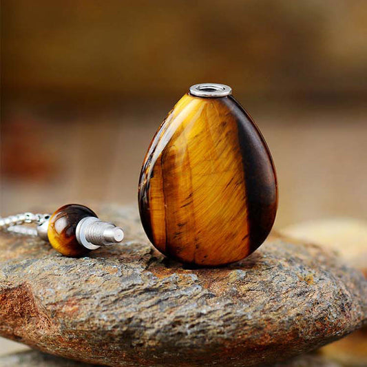 Handmade Natural Tigers Eye & Stainless Steel Perfume Bottle Necklace