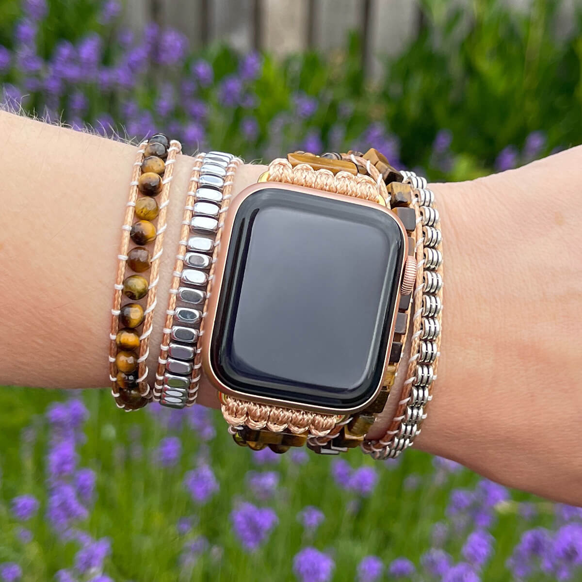 Handmade Tigers Eye Apple Watch Strap with Vegan Rope