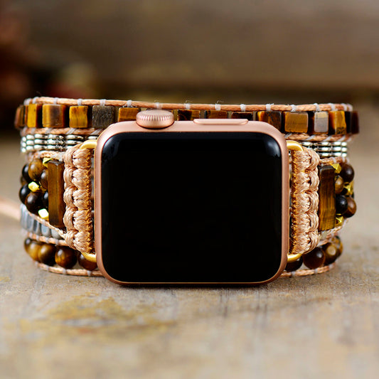 Handmade Tigers Eye Apple Watch Strap with Vegan Rope