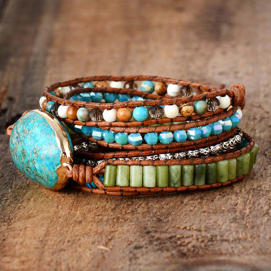 Handmade Natural Turquoise 5 Layers Crystal Wrap Bracelet
